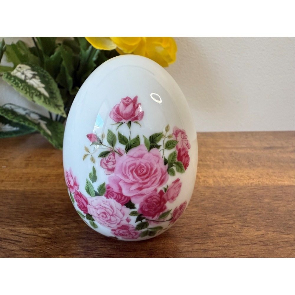 Avon Collectible Porcelain Egg Summer's Roses Pink and Blush Floral Design